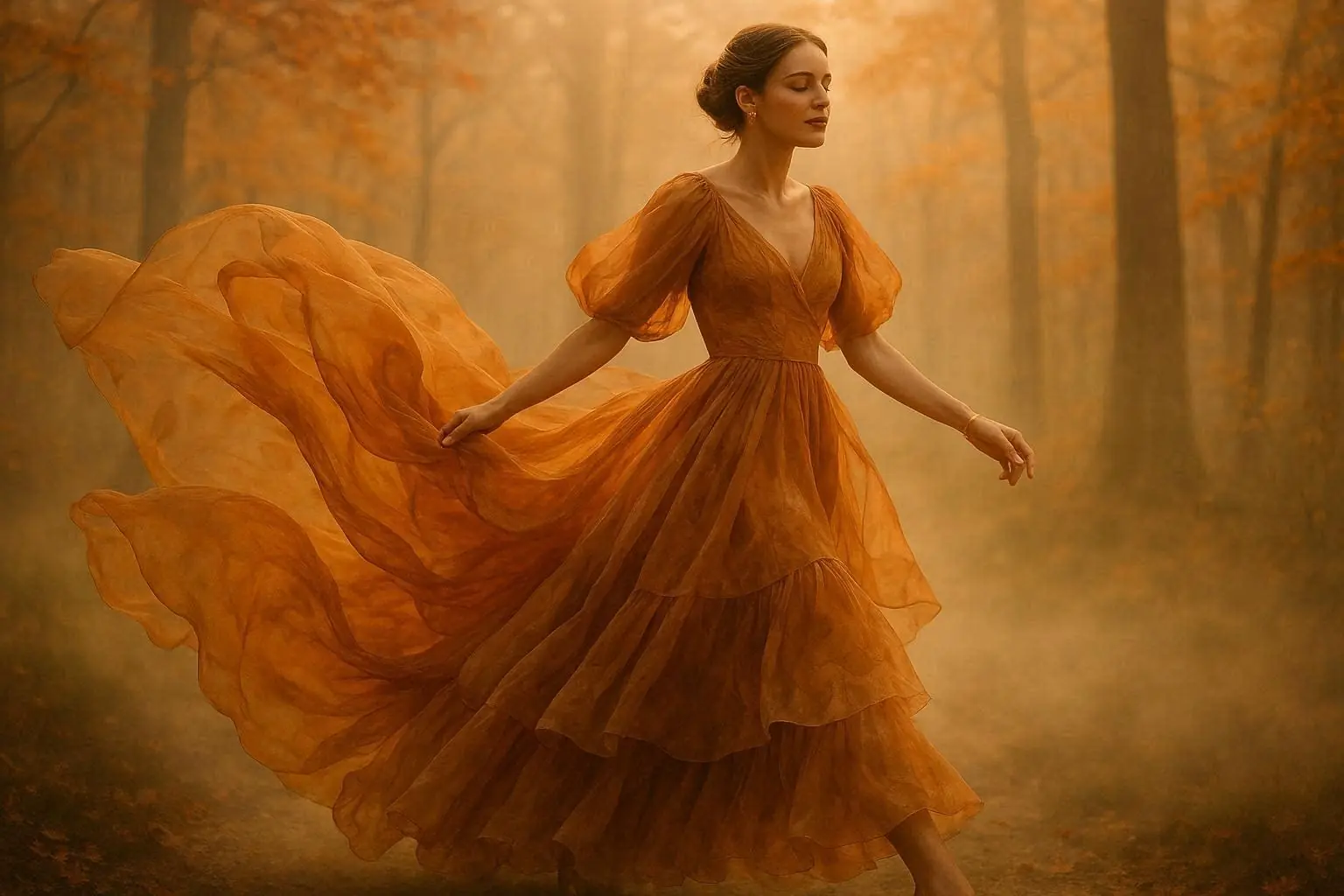 Autumn Whispers in a Floating Dress