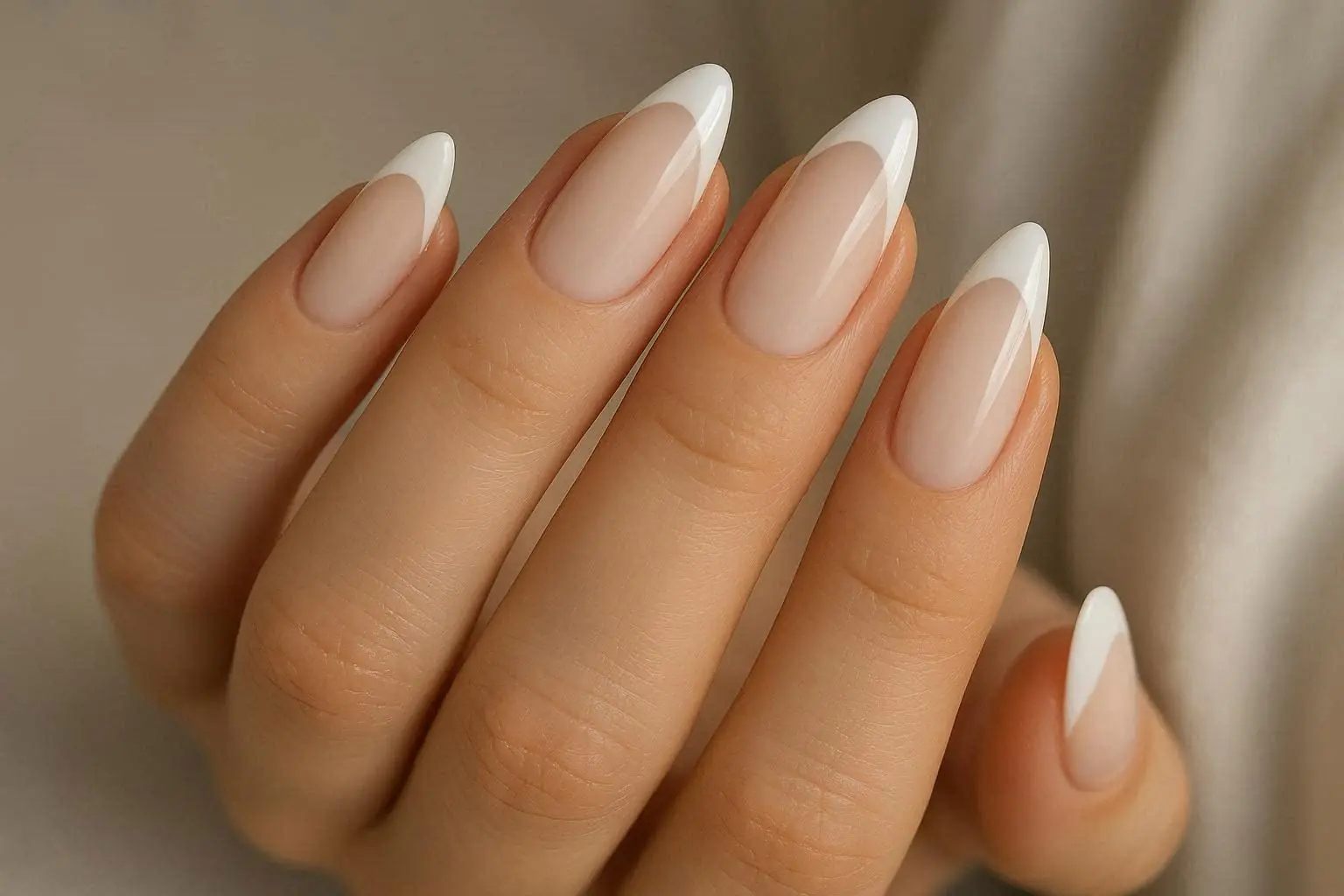 Elegant Almond French Tip Nails Milky Nails Timeless White French Manicure
