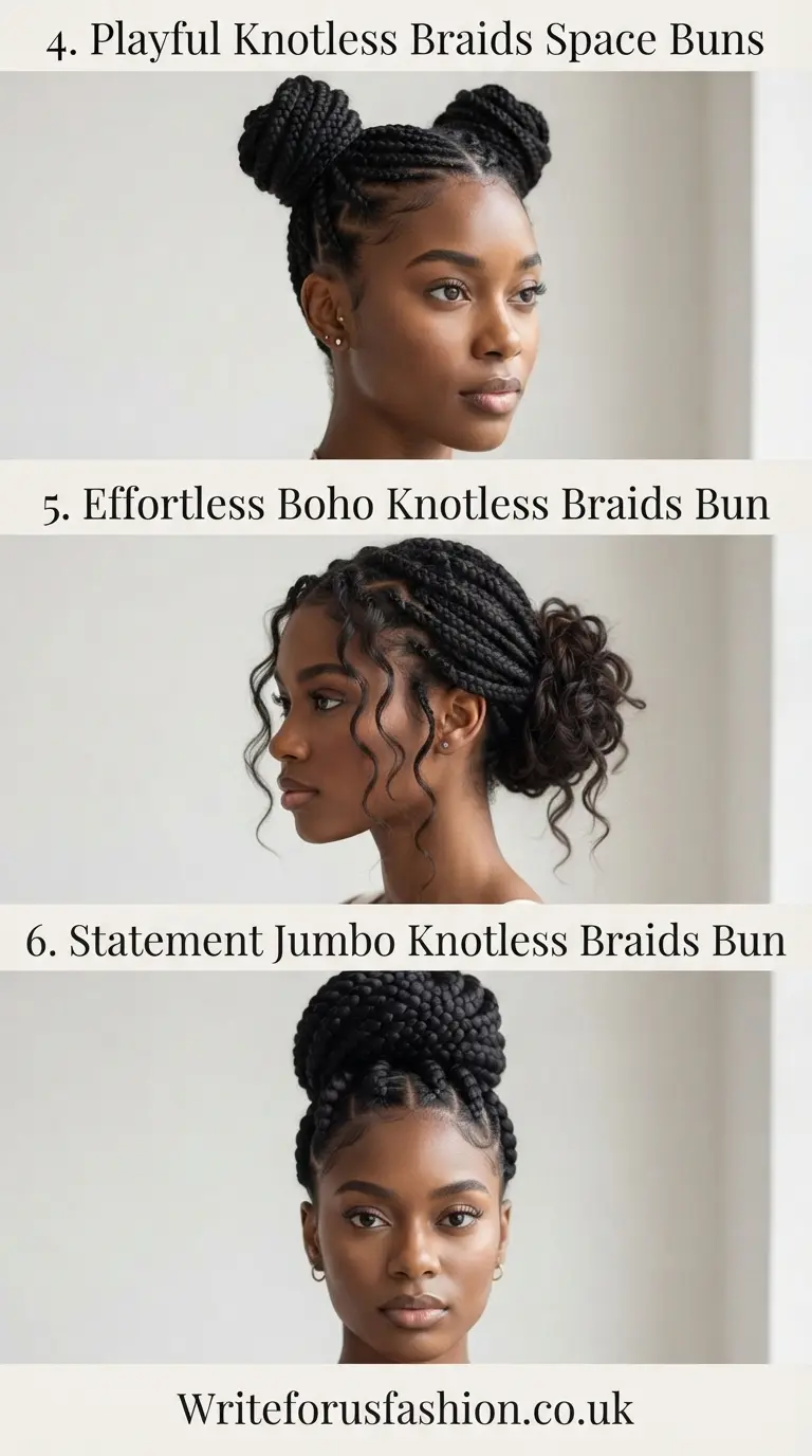 20 Gorgeous Knotless Braids Bun Hairstyles for Women to Inspire Your Next Look 3 Braids Bun Hairstyles for Women part2