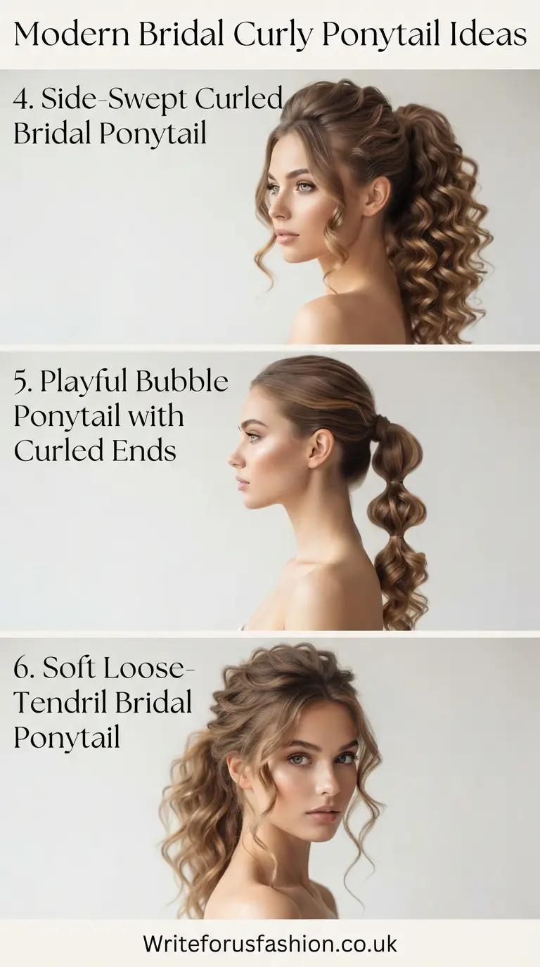 20 Gorgeous Modern Bridal Curly Ponytail Ideas for Brides 3 Modern Bridal Curly Ponytail Ideas part2