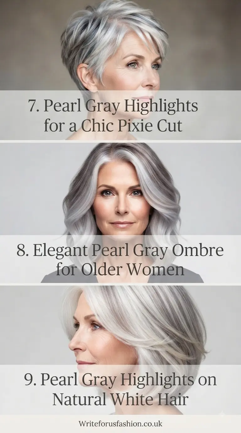 20 Gorgeous Pearl Gray Hairstyle Highlight Ideas for Women Over 60 4 7. Pearl Gray Highlights for a Chic Pixie Cut