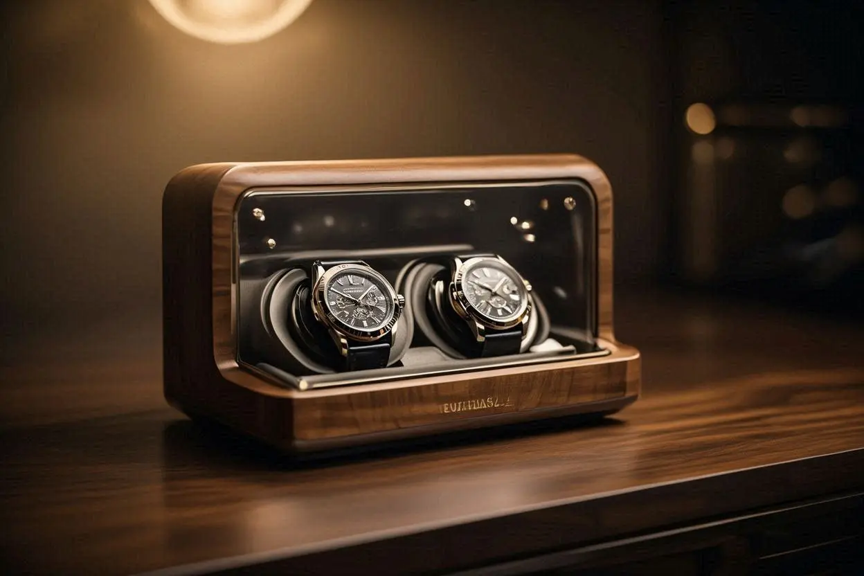 2 Watch Winder with Extra Storage Wood Veneer
