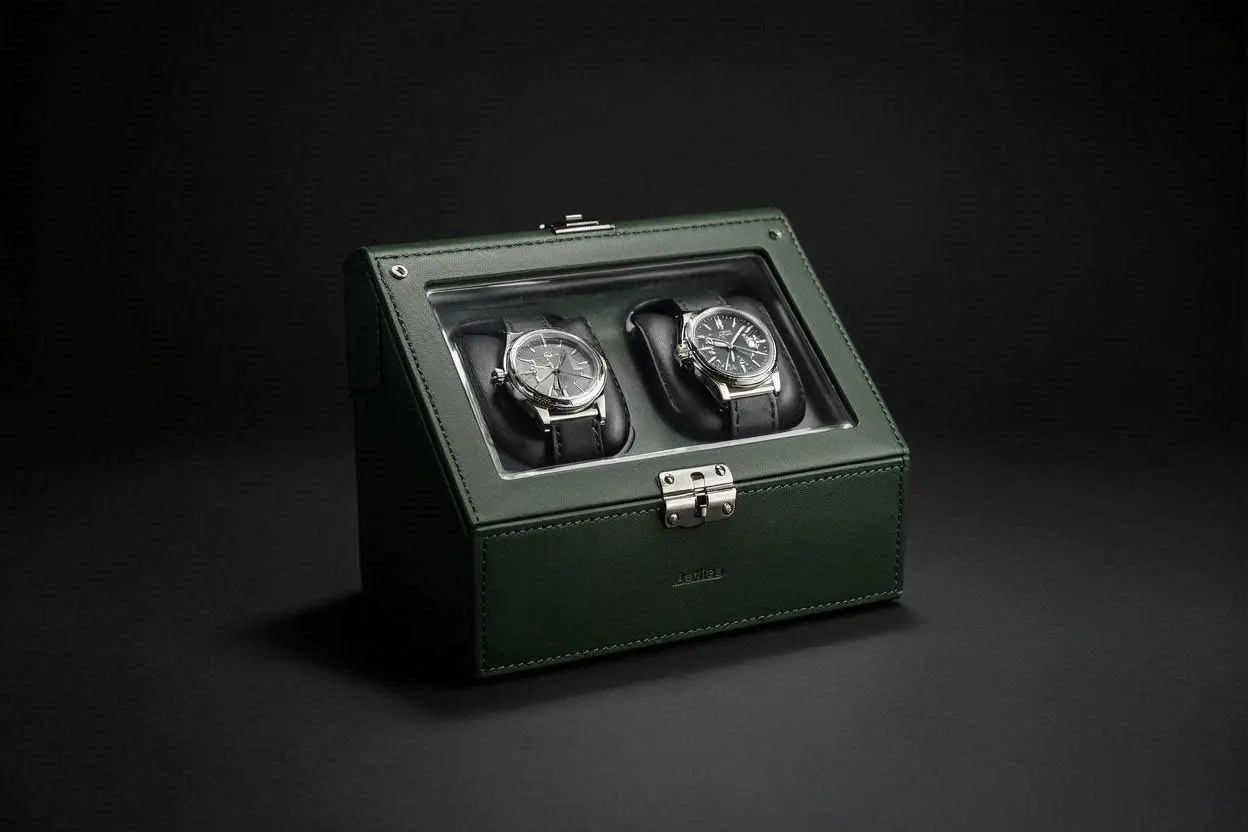 2 Watch Winders in Dark Green Smooth Leather