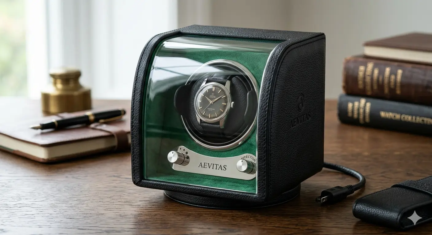 Single Watch Winder Black Leather Green Lining by Aevitas Review