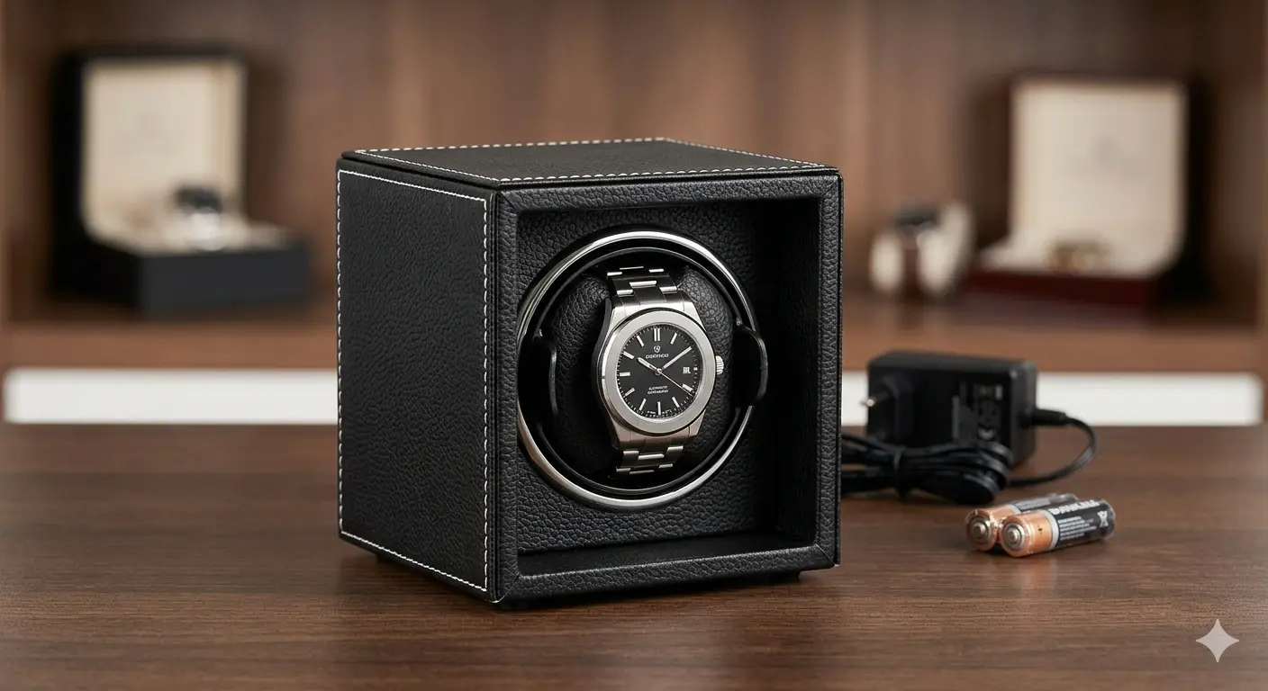 Single Watch Winder Black Leather White Stitching Review