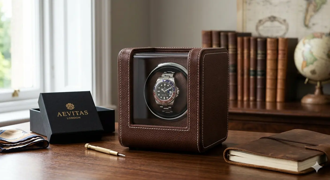 Single Watch Winder Brown Leather White Stitching Review