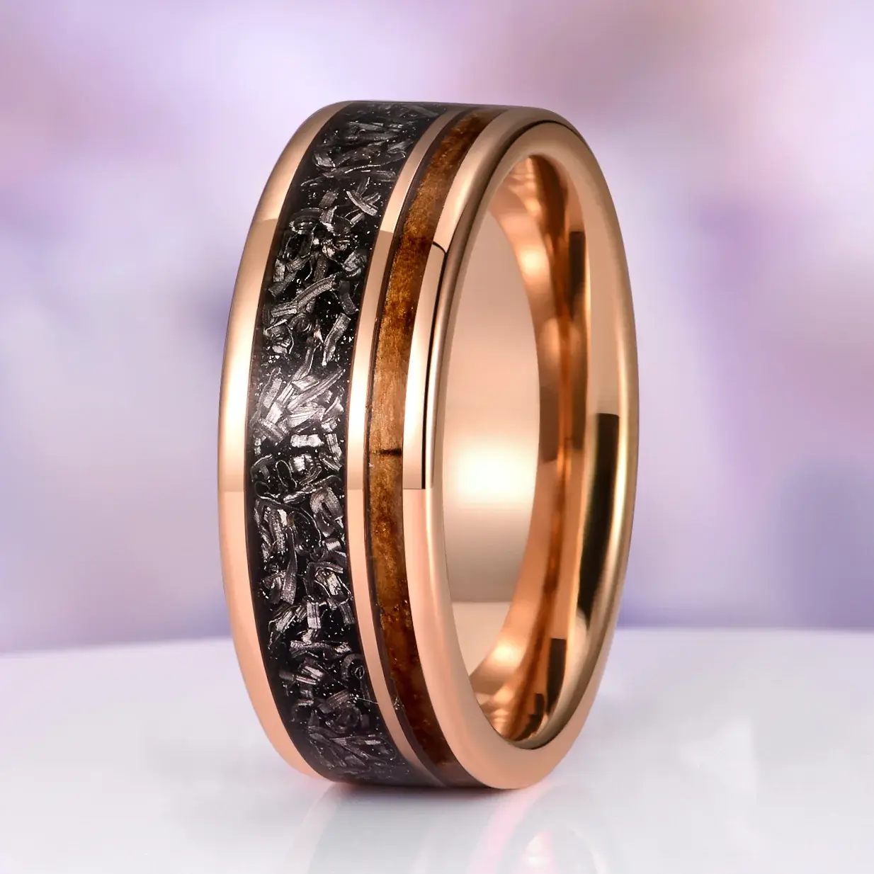 Meteorite Inlay Tungsten Rings