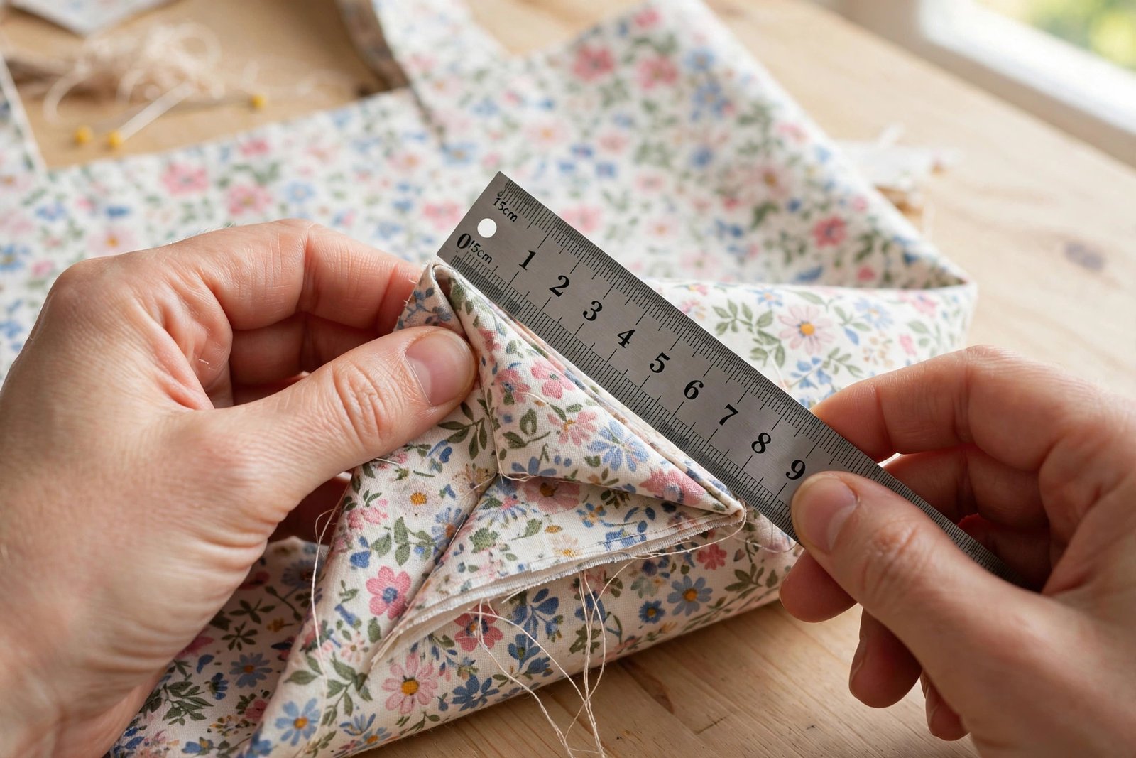 How to Sew a Tote Bag: An Easy Step-by-Step Tutorial for Beginners 5 Boxing the corner of a handmade tote bag, measuring the triangle seam